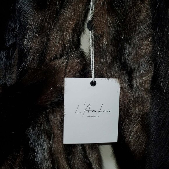 NWT $318 Revolve L'Academie 'The Fleurette' Brown Faux-Fur Belted Coat, SZ M - Picture 7 of 16